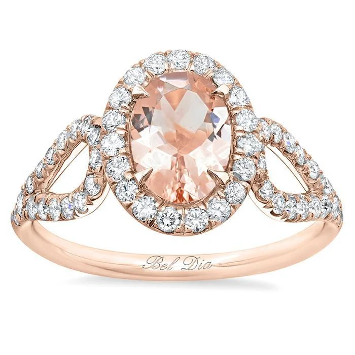 Morganite Looped Shank Oval Halo Engagement Ring