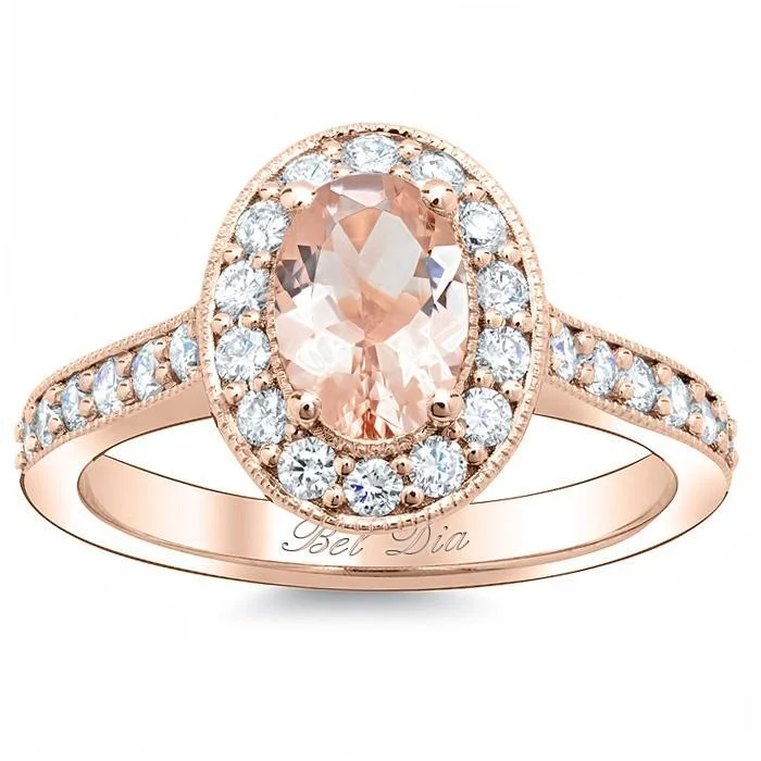 Morganite Oval Pave Halo Engagement Ring