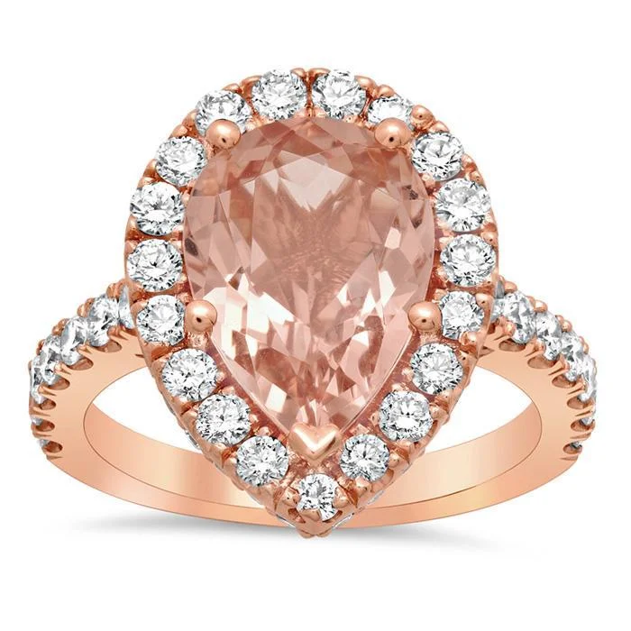 Morganite Pear Pave Halo Engagement Ring