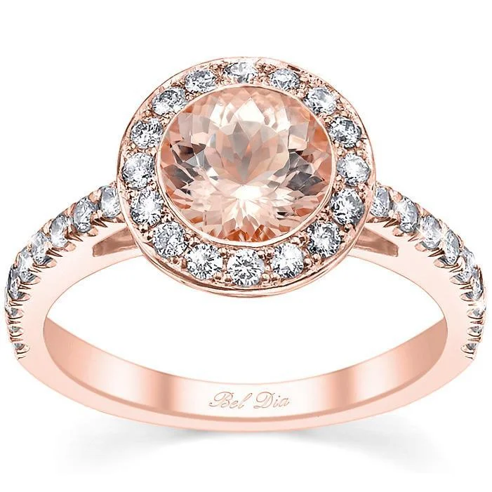 Morganite Rose Gold Bezel Style Halo Wedding Ring