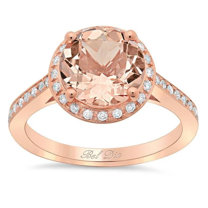 Morganite Round Engagement Ring with Halo