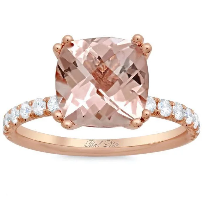 Morganite Square Pave Engagement Ring