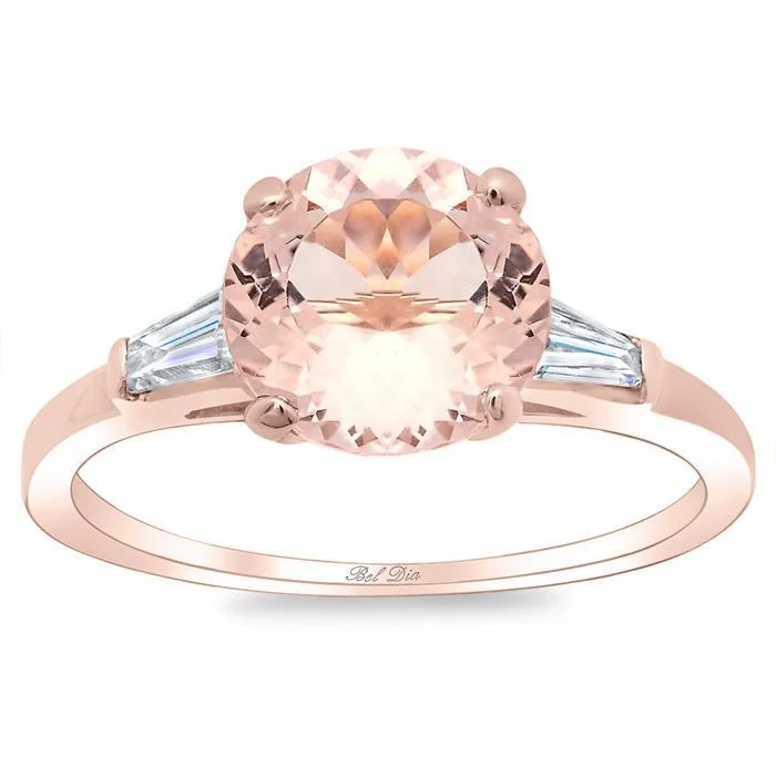 Morganite Three Stone Engagement Ring with Baguettes