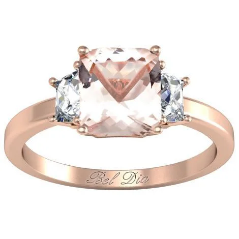 Morganite Three Stone Engagement Ring with Trapezoids