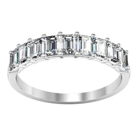 Nine Diamond Ring with Shared Prong Set Emerald Diamonds