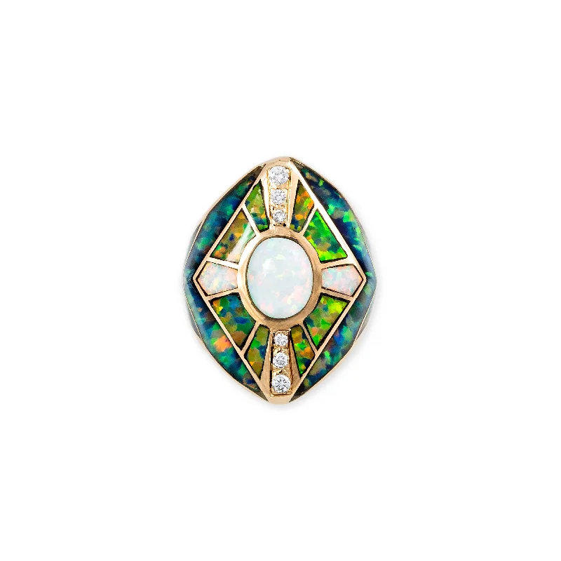 OPAL + BLUE GREEN OPAL INLAY KITE SHIELD RING