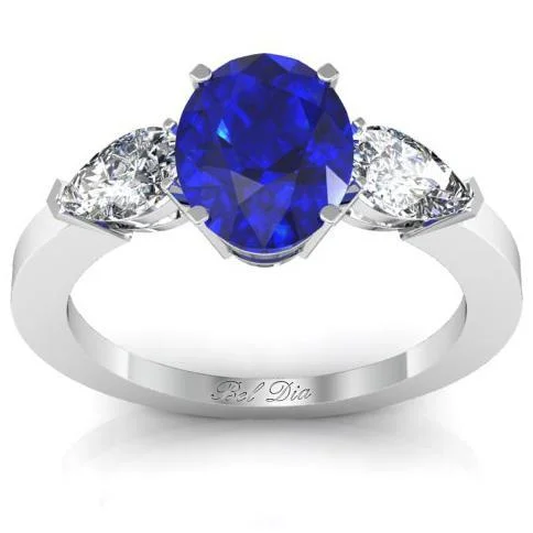 Oval Blue Sapphire Three Stone Engagement Ring