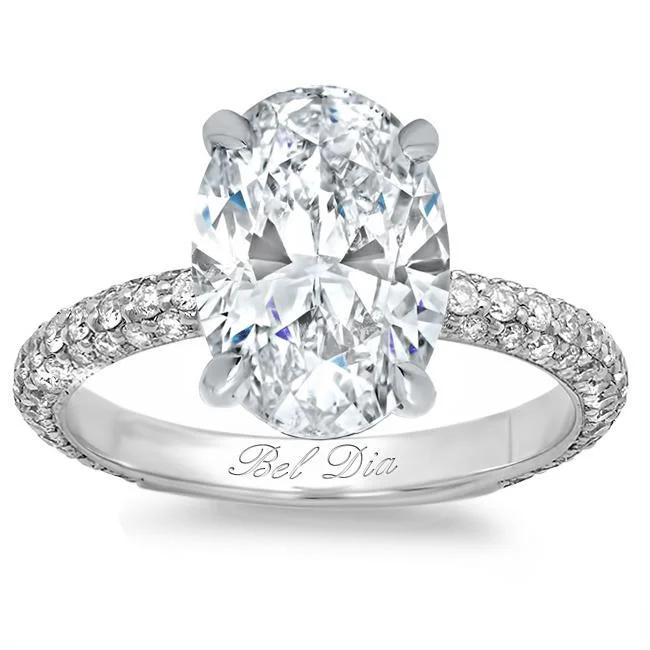 Oval Diamond Engagement Ring with Domed Pave Band