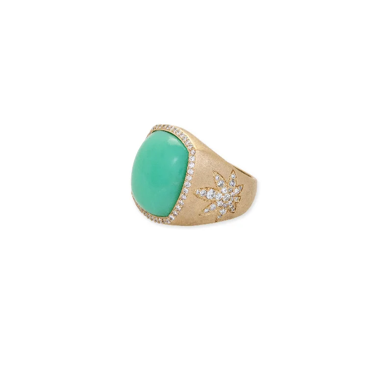 PAVE CHRYSOPRASE SQUARE + PAVE SWEET LEAF SIDES RING