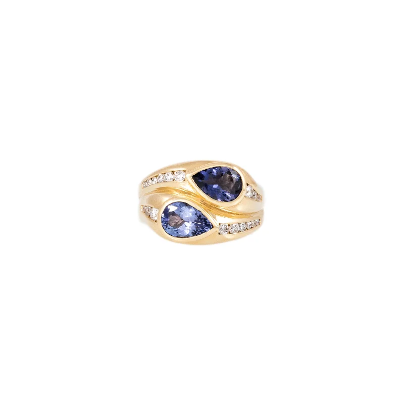 PAVE DOUBLE TANZANITE TEARDROP WAVE RING