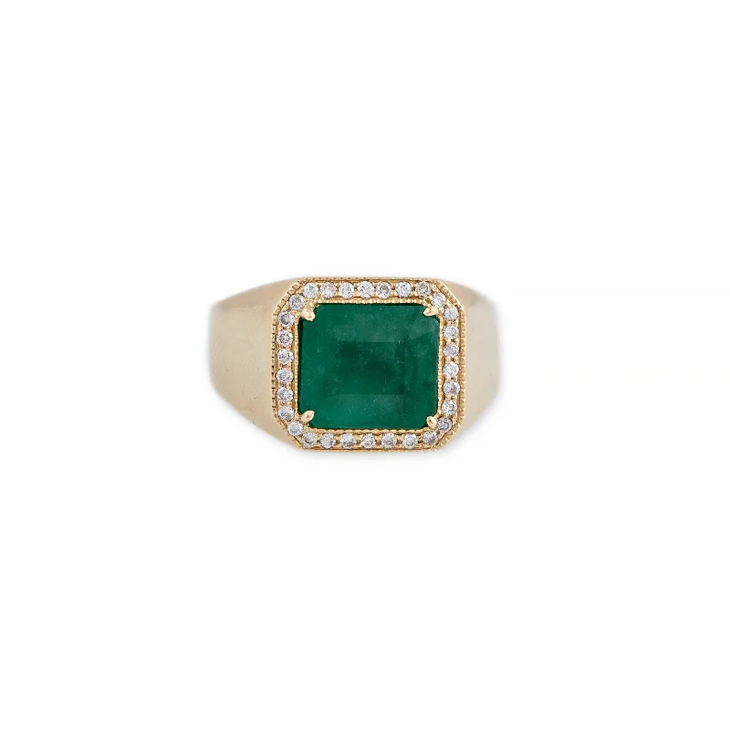 PAVE EMERALD CUT EMERALD RING