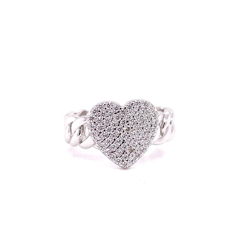 Pave Heart and Chain Link Ring