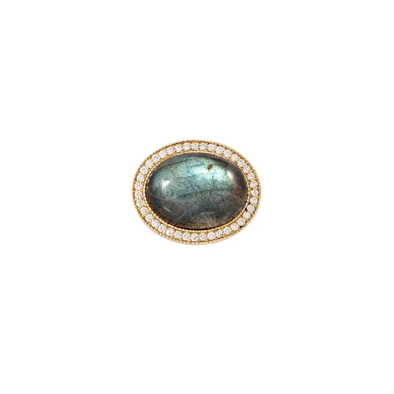 PAVE HORIZONTAL OVAL LABRADORITE RING