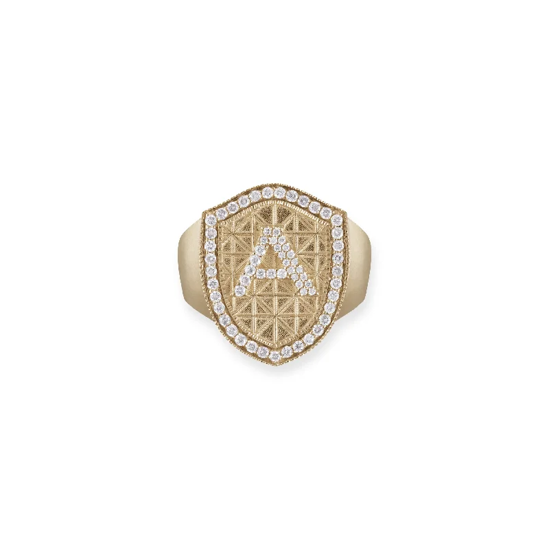 PAVE INITIAL GEOMETRIC SIGNET RING