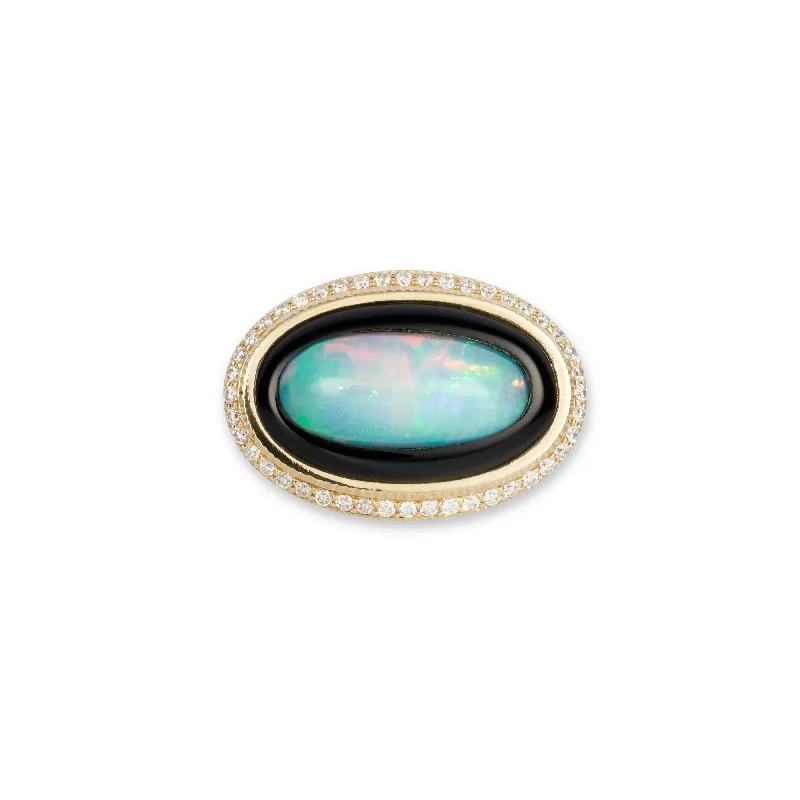 PAVE OVAL ONYX + OPAL DIAMOND STARBURST RING