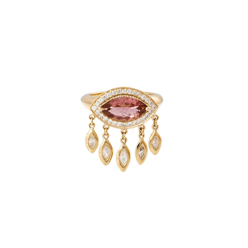 PAVE PINK TOURMALINE EYE + MARQUISE DIAMOND SHAKER RING