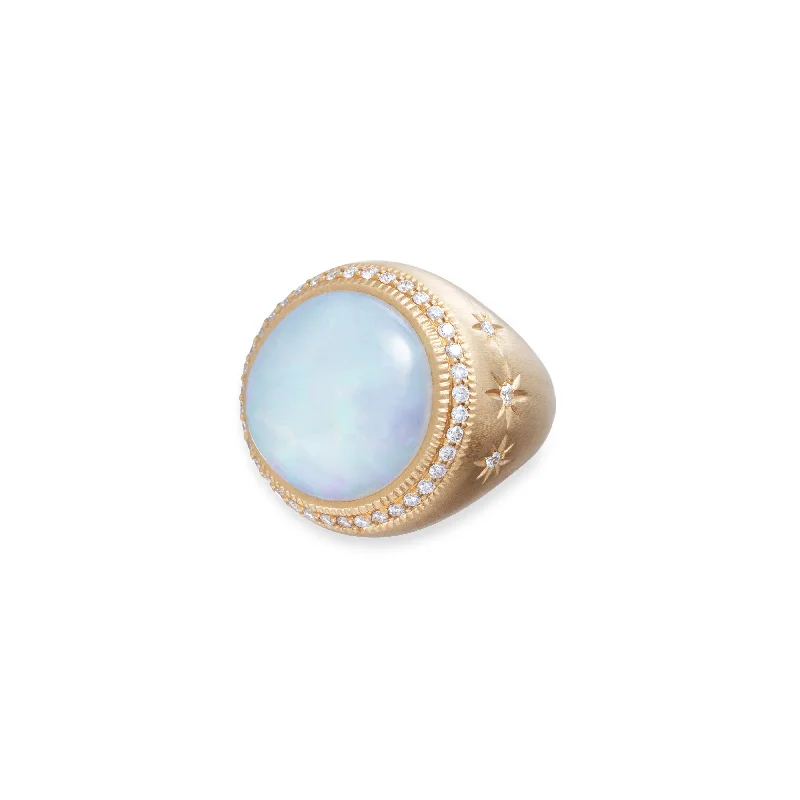 PAVE ROUND OPAL STARBURST RING