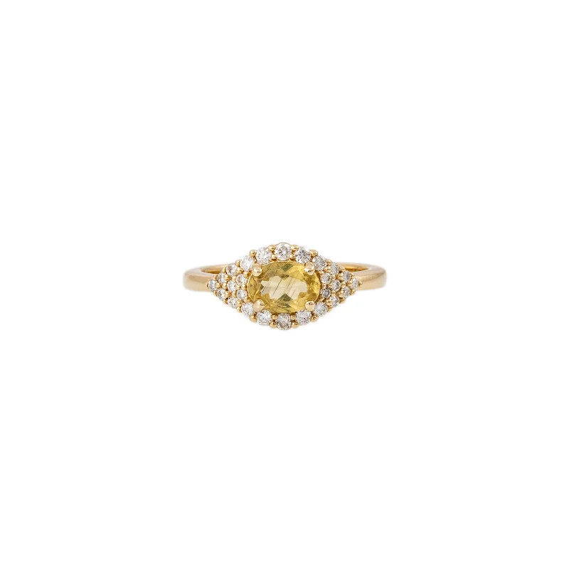 PAVE YELLOW TOURMALINE CENTER EYE RING