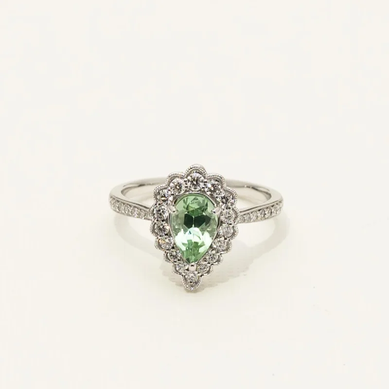 Pear Maine Green Tourmaline Halo Ring in 14kt White Gold with Diamonds (3/8ct tw)