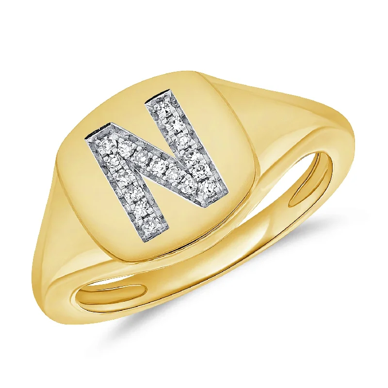 Personalized N Initial Diamond Ring in 14K Gold