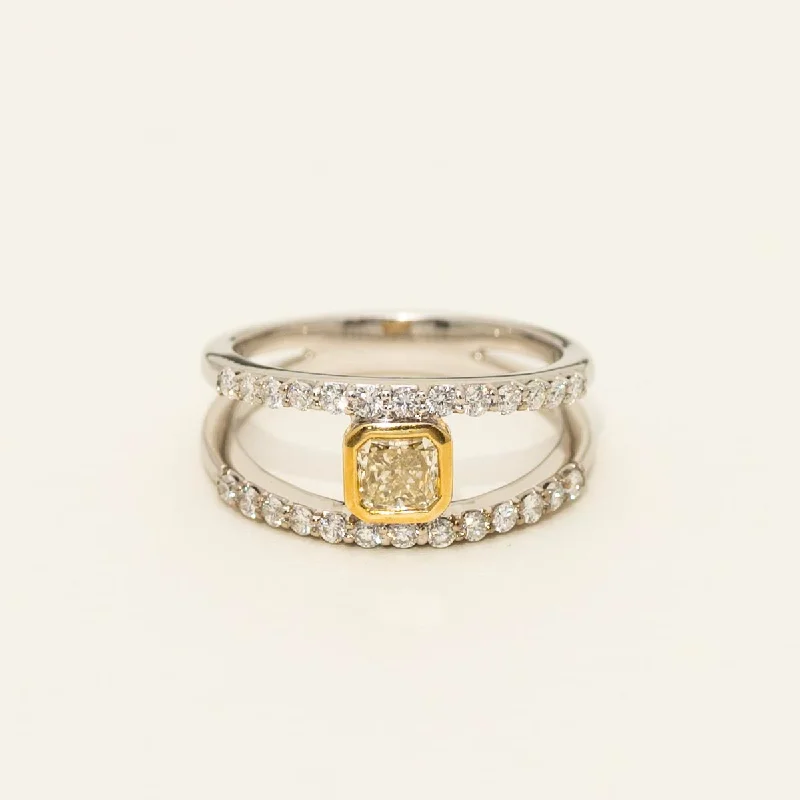 Radiant Cut Yellow and White Diamond Ring in 18kt White and Yellow Gold (1ct tw)