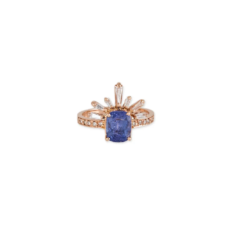 RECTANGLE TANZANITE BAGUETTE DIAMOND LASH RING