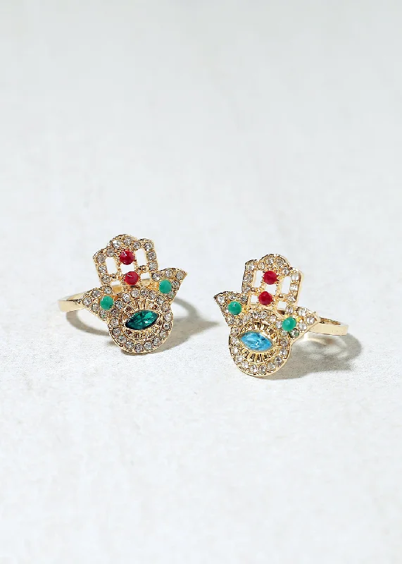 Rhinestone Hamsa Hand Ring