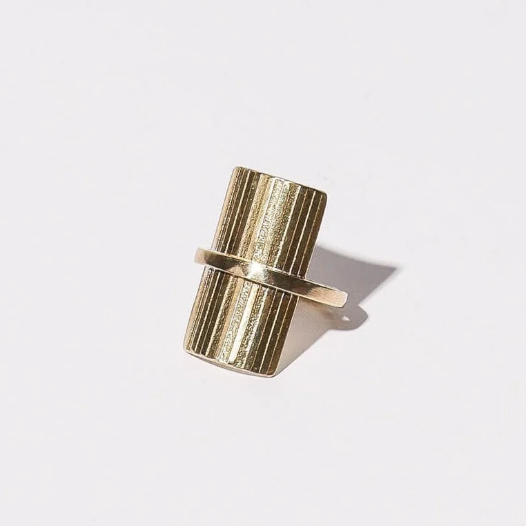 Ridge Rectangle Statement Ring - Brass