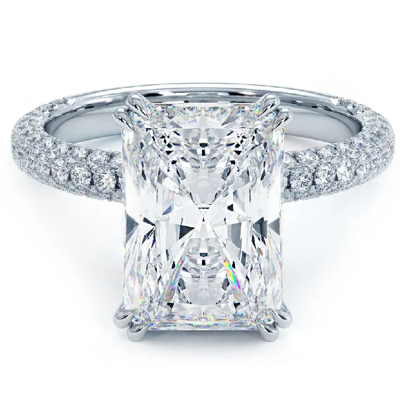 Radiant-Cut Diamond Engagement Ring with Pavé Diamond Band