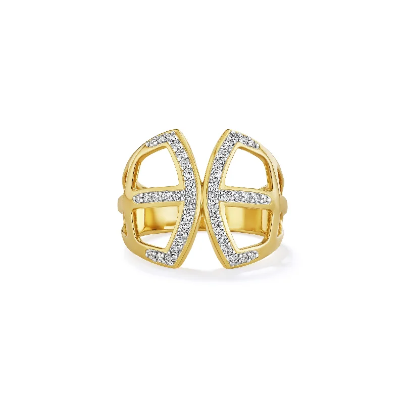 Selvaggia Wide Band Ring with Diamonds in 14K