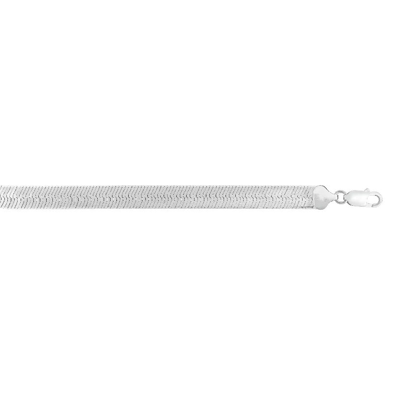 Silver 20 inches with Rhodium Finish 8mm Polished Basic Supreme Flex Herringbone Necklace with Lobster Clasp