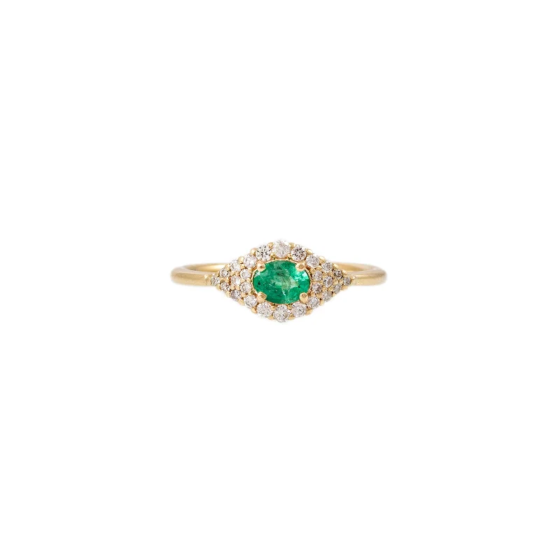 SMALL PAVE EMERALD CENTER EYE RING