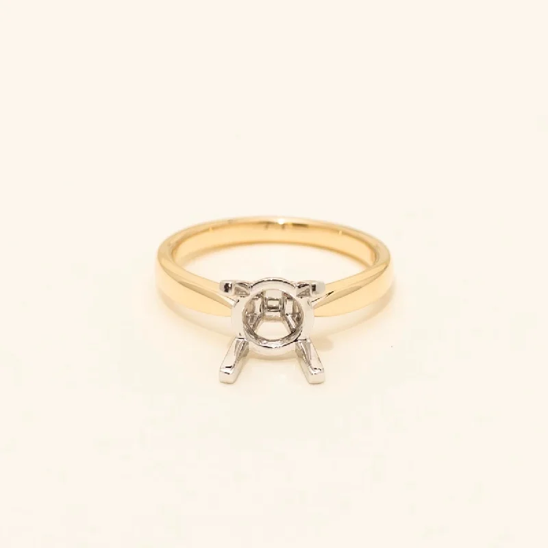 Solitaire Engagement Ring Setting in 14kt Yellow Gold and Platinum