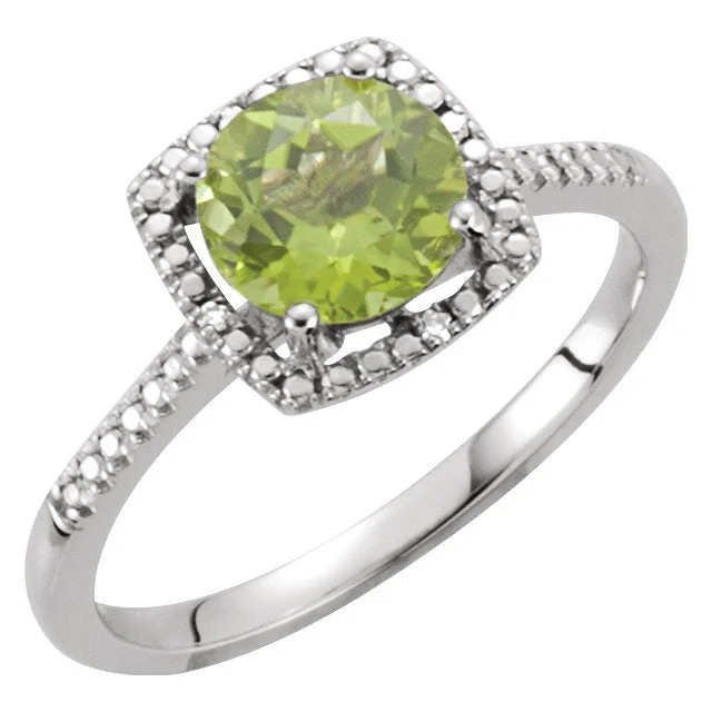 STERLING SILVER 1.45 CT PERIDOT & .01 CTW DIAMOND HALO RING