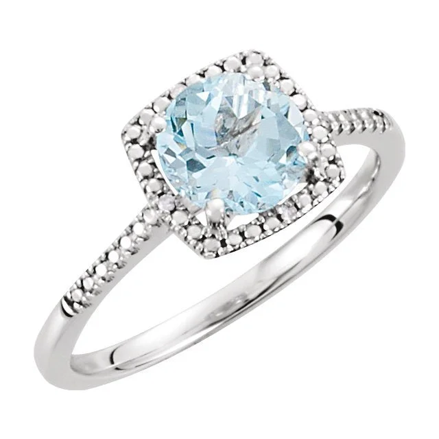 STERLING SILVER 1.55 CT SKY BLUE TOPAZ & .01 CTW DIAMOND HALO RING