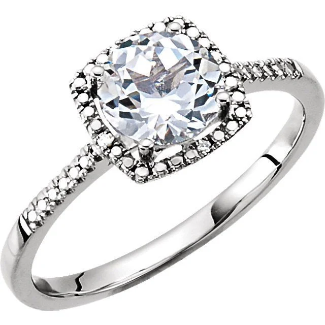 STERLING SILVER 1.85 CT CREATED WHITE SAPPHIRE & .01 CTW DIAMOND HALO RING