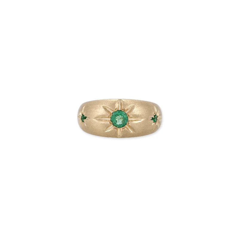 TRIPLE EMERALD STARBURST DOME RING