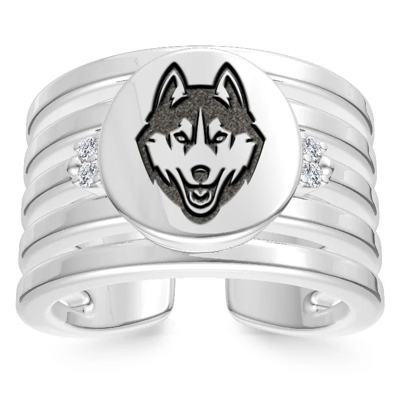 UCONN Diamond Logo Engraved Multiband Ring in Sterling Silver