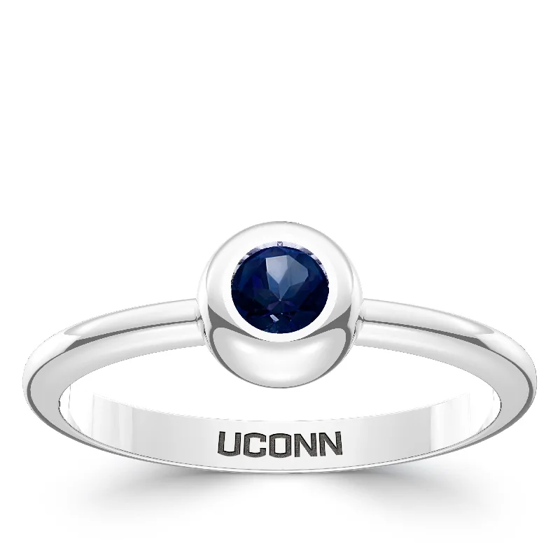 UCONN Sapphire Engraved Ring in Sterling Silver