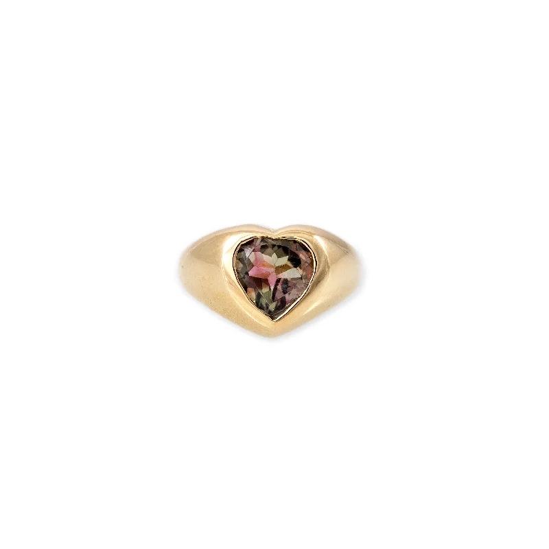 WATERMELON TOURMALINE HEART SIGNET RING